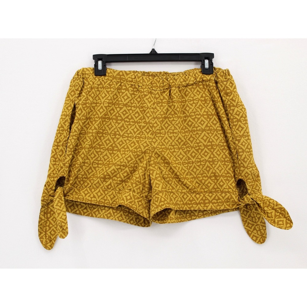 Corey Lynn‎ Calter Shorts Size M Mustard Geometric Print Side Leg Ties Pockets